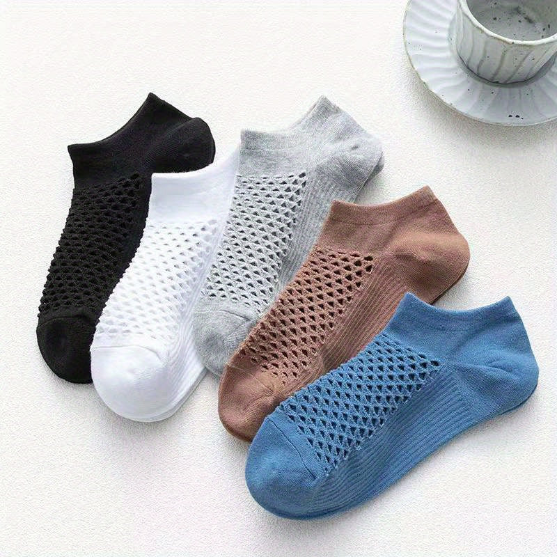 5 Pairs Men's Breathable Mesh Ankle Socks for Sports & Fitness