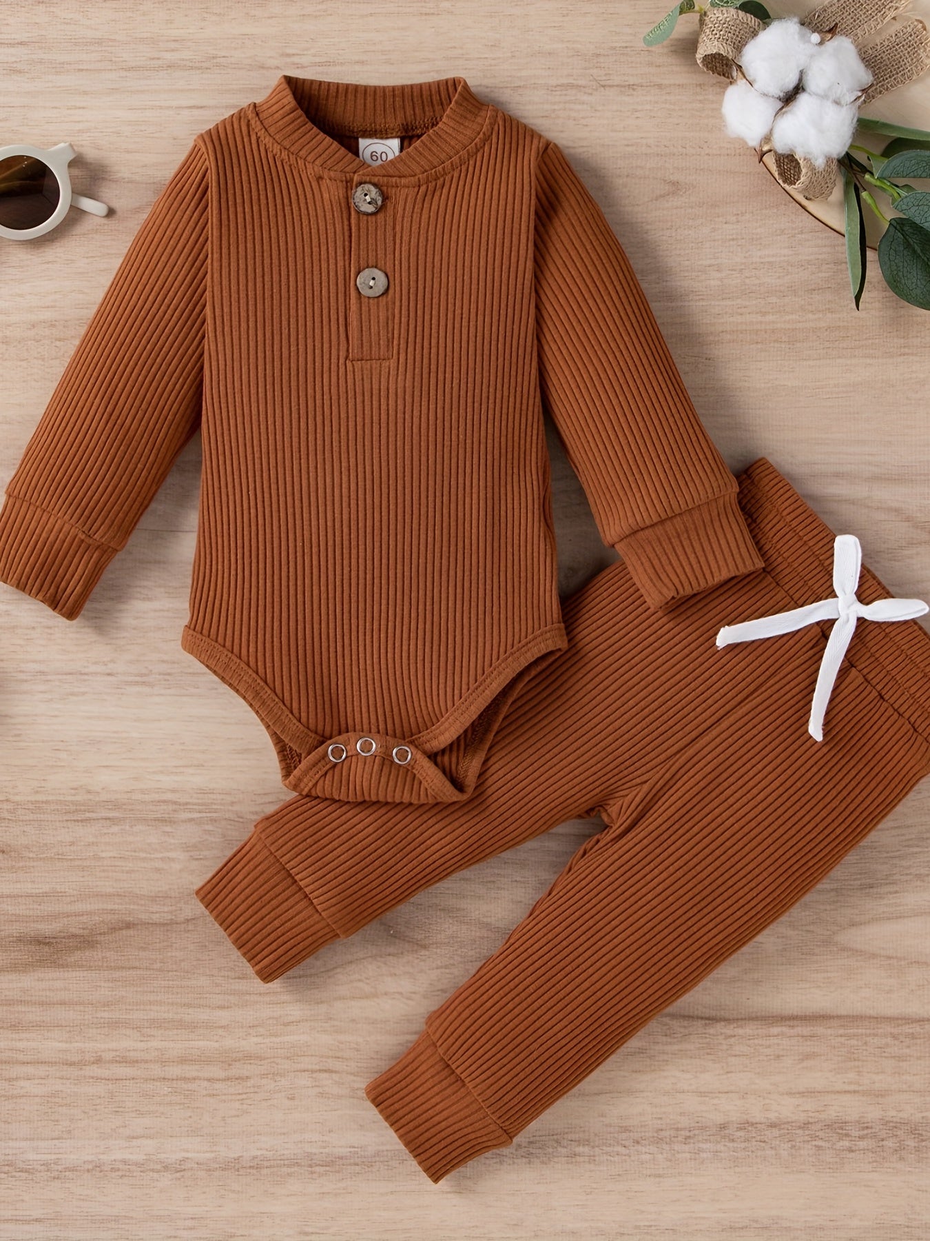 2pcs Baby Boys Girls Long Sleeve Onesie & Pants Set