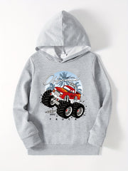 Cartoon Car Print Boys Hooded Sweatshirt for Spring Fall