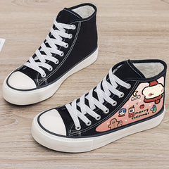 Christmas Cartoon Print Plush Lined Thermal Chunky Canvas Sneakers