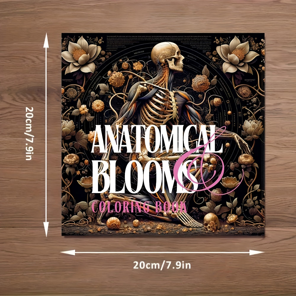 Deluxe Anatomy Floral Coloring Book 24 Pages 20x20 Intricate Flower and Skeleton