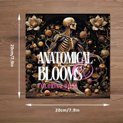Deluxe Anatomy Floral Coloring Book 24 Pages 20x20 Intricate Flower and Skeleton