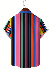 Colorful Stripes Print Men's Short Sleeve Shirt for Beach Summer