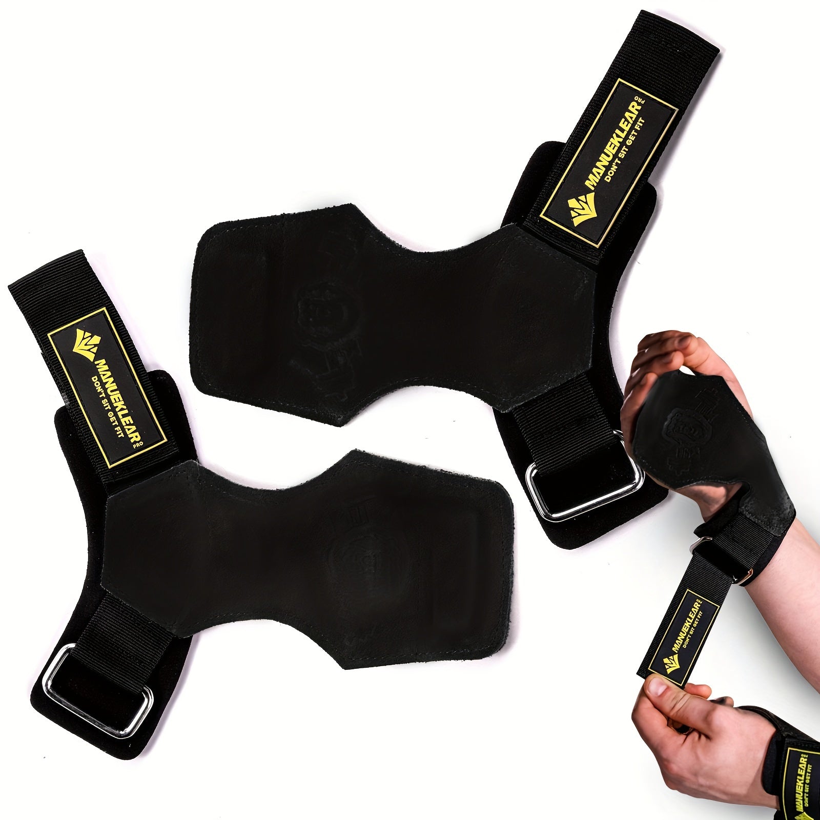 MANUEKLEAR Leather Weightlifting Wrist Straps - Support for Lifting