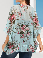 Floral Print Plus Size Kimono Beach Cover Up