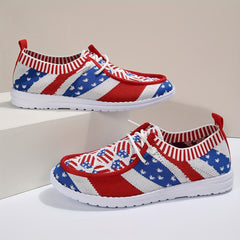 Women's Flag Pattern Boat Shoes Lace Up Non Slip Walking Shoes