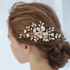 Bride Wedding Hair Comb Faux Pearl Bridal Side Comb Rhinestone Flower