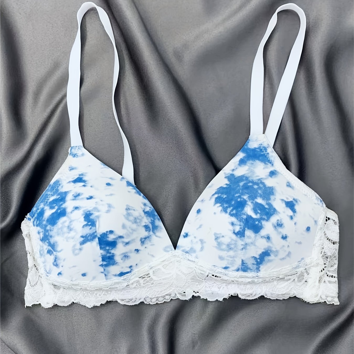Floral Print Push Up Bra with Lace Trim