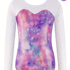 Girls Sequin Long Sleeve Starry Sky Leotard for Ballet Dance