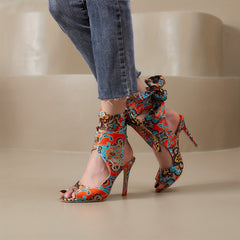 Tribal Style Lace Up High Heels Peep Toe Sandals