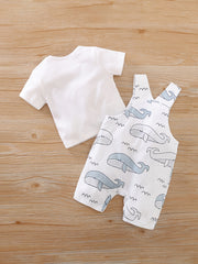 2pcs Baby Boys Cotton T-shirt & Animal Pattern Overalls Set