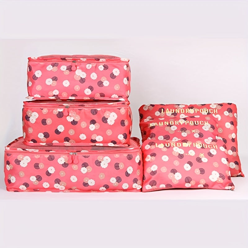 6 Pc Flower Pattern Bag Sets Travel Luggage Bags Dustproof Bags