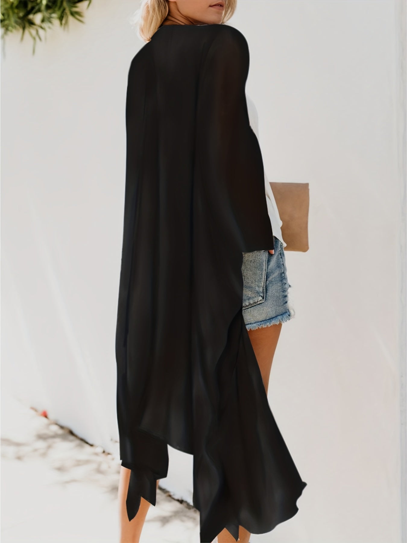 Plain V Neck Cover Up Shirt Loose Fit Semi Sheer Beachwear Robe