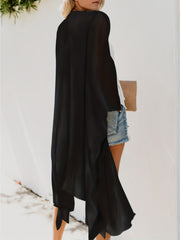Plain V Neck Cover Up Shirt Loose Fit Semi Sheer Beachwear Robe