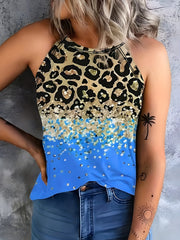 Leopard Print Halter Tank Top Sleeveless Casual Summer Women's Clothing