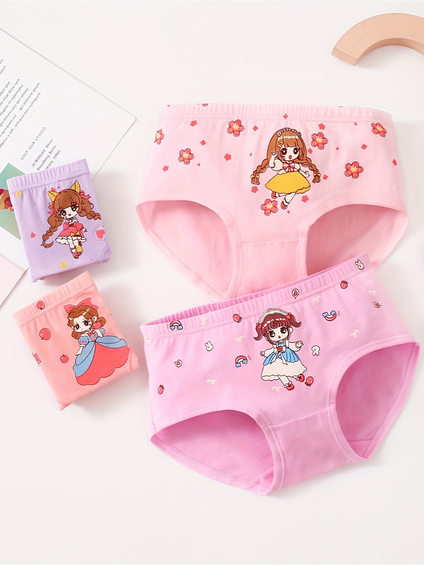 4pcs Girls Triangle Panties Princess Print Underwear Kids Clothes