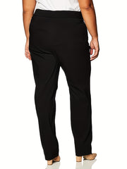 Women's Plus Solid High Rise Straight Leg Trousers With Pockets