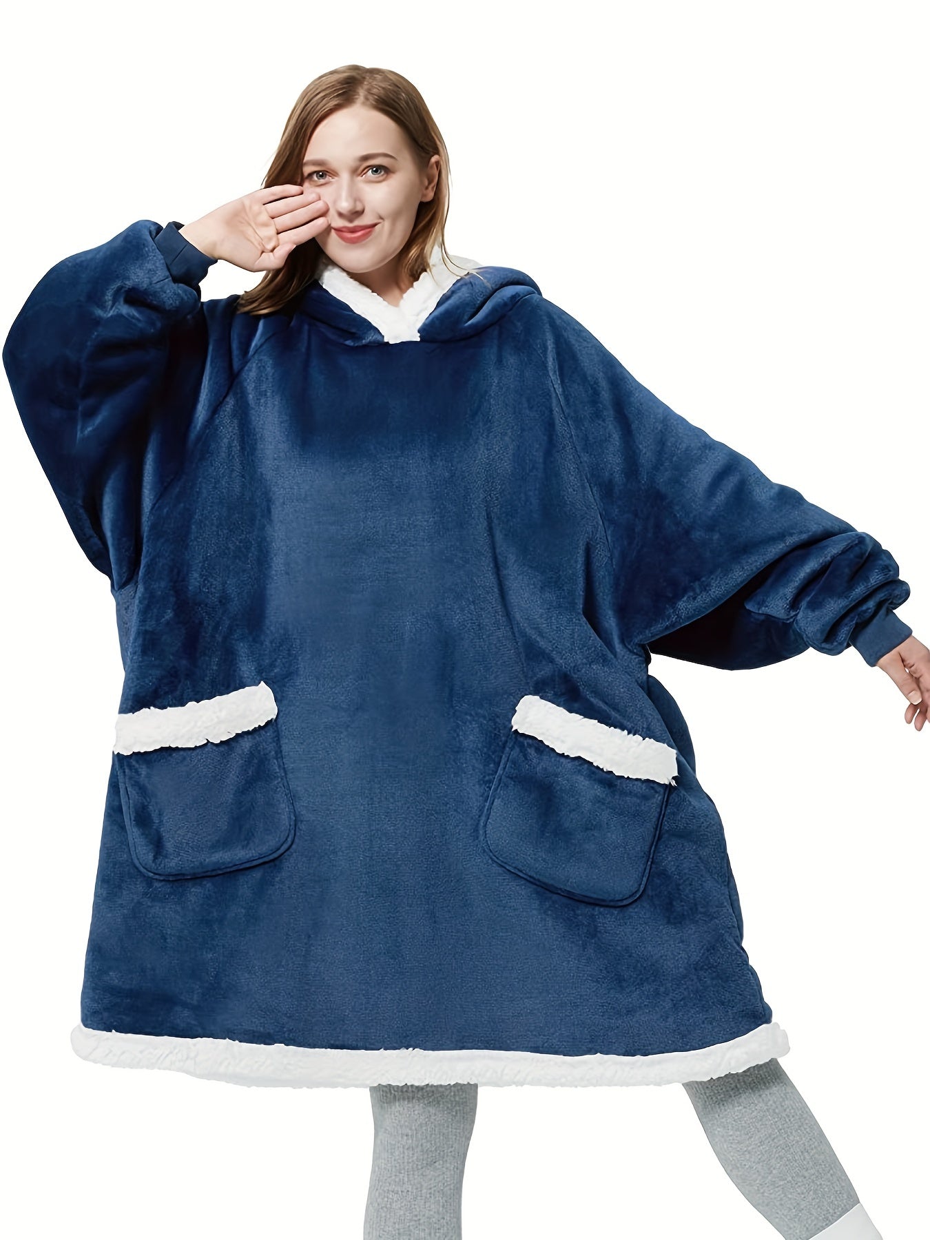 Fleece Blanket Hoodie Lounge Robe Women's Solid Casual Sherpa Wearable