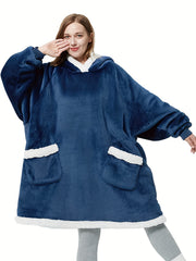Fleece Blanket Hoodie Lounge Robe Women's Solid Casual Sherpa Wearable