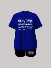 Slogan Print Tee & Shorts Set