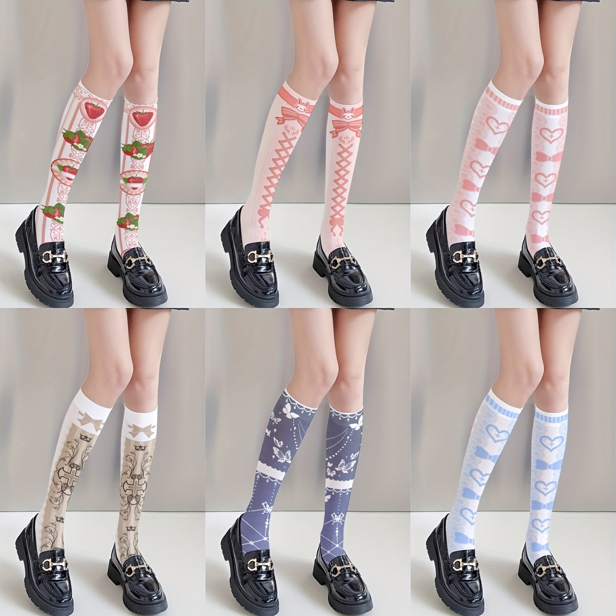 Bow Print Calf Socks Anime Cosplay Knee High Stockings