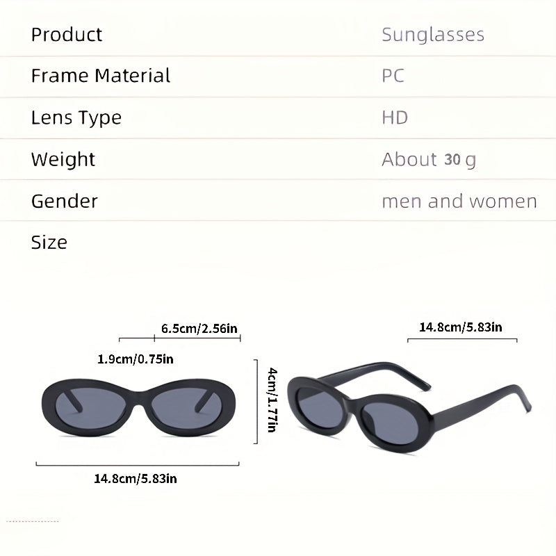 Y2K Oval Sunglasses UV400 Anti Glare Glasses for Travel Beach Party Club