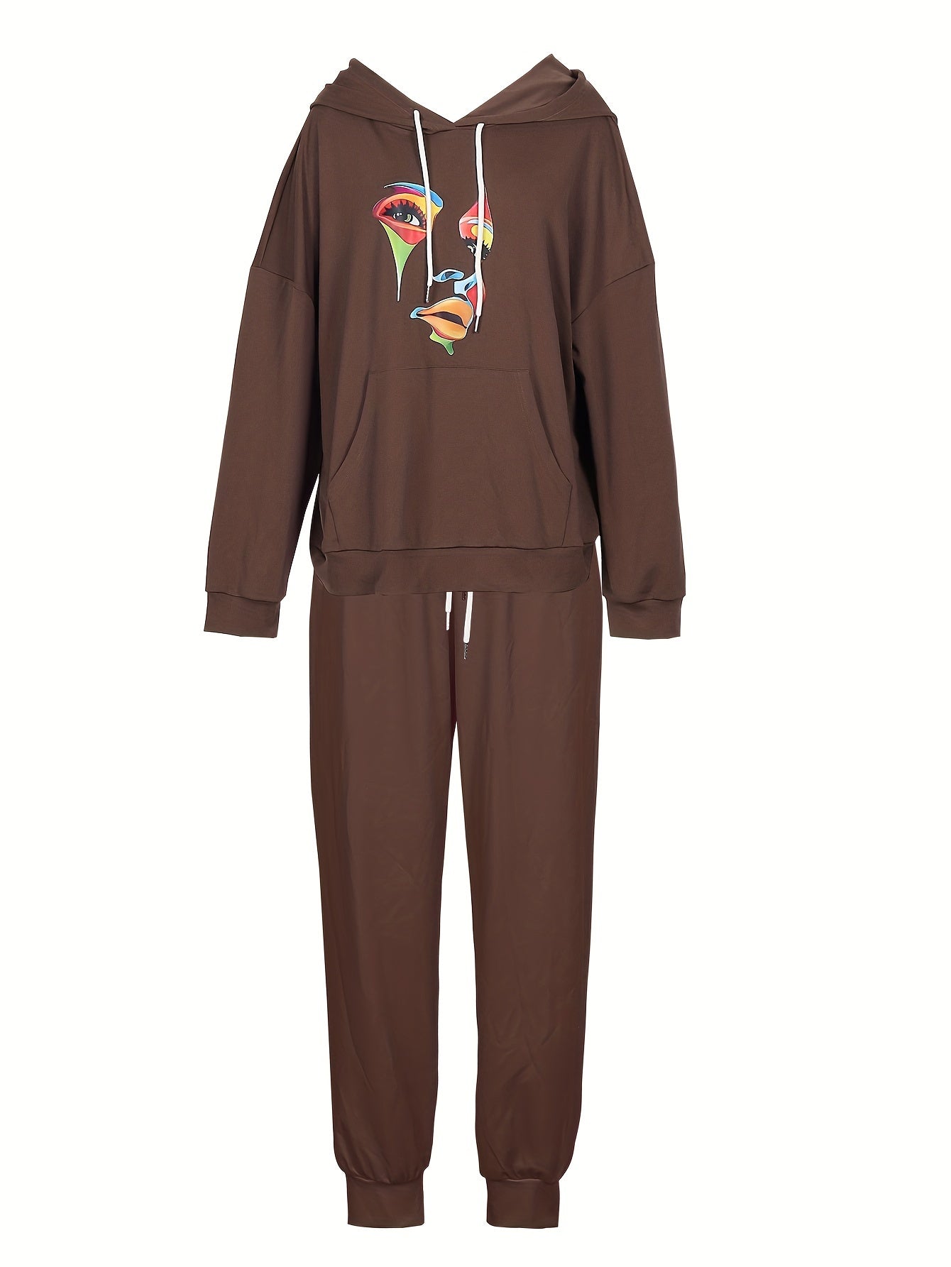 Women's Plus Abstract Face Print Hoodie & Joggers Set