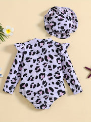 Girls Hat & Swimsuit Set Long Sleeve Zipper Bathing Suit
