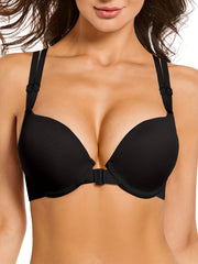 Bra Women's Plus Buckle Front Deep V Neck Push Up Bralette