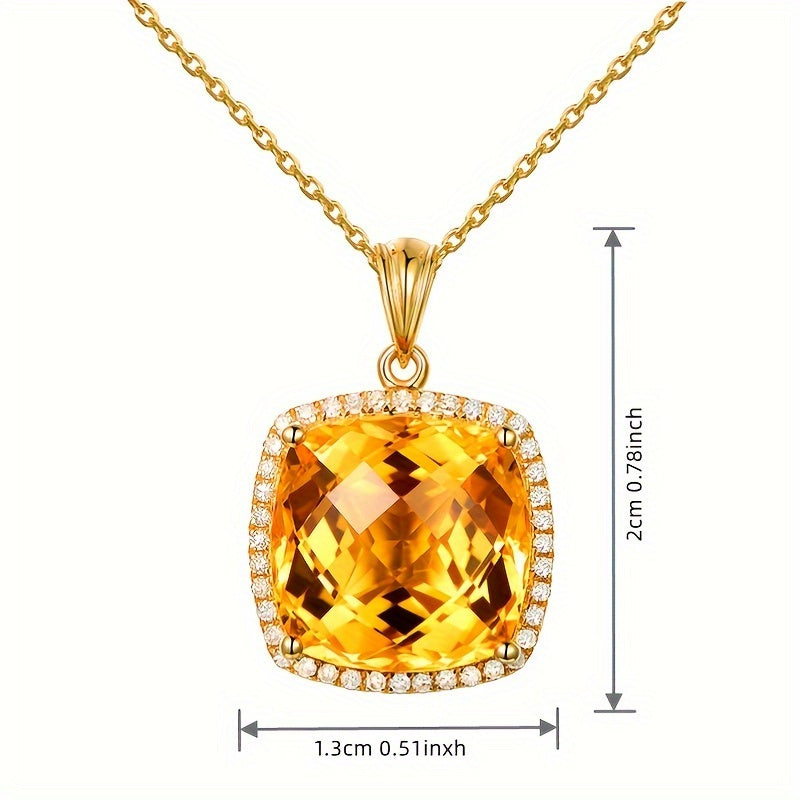 Golden Plated Yellow Zircon Citrine Pendant Clavicle Chain Necklace