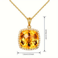 Golden Plated Yellow Zircon Citrine Pendant Clavicle Chain Necklace