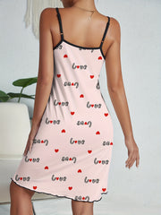 Heart Print Nightdress Crew Neck Spaghetti Strap Sleep Dress Women's Sleepwear