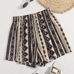 Graphic Print Smocked Waist Shorts Summer Vacation Wear