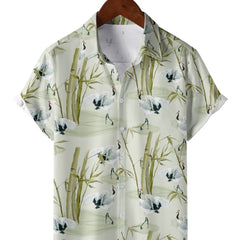 Men's Hawaiian Shirt Bamboo Crane Print