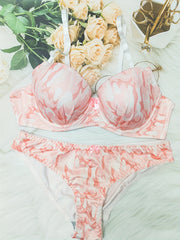 Colorblock Push Up Bra & Bow Tie Panties Set