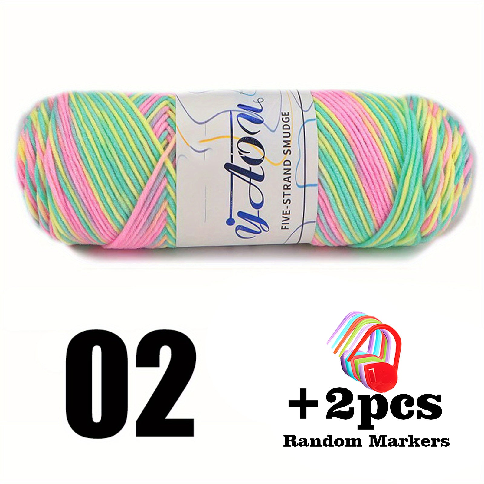 100g Multicolor Yarn, 2 Markers Crochet Yarn 5mm 200meters