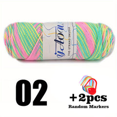 100g Multicolor Yarn, 2 Markers Crochet Yarn 5mm 200meters