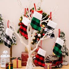 Christmas Stocking Gift Bag Plaid Christmas Tree Ornament Set