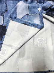 Denim Print Long Sleeve Button Up Shirt Top