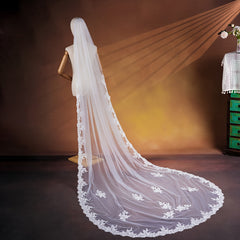 3m Long Bridal Veil w/ Lace Soft Tulle Wedding Headpiece Romantic Theme