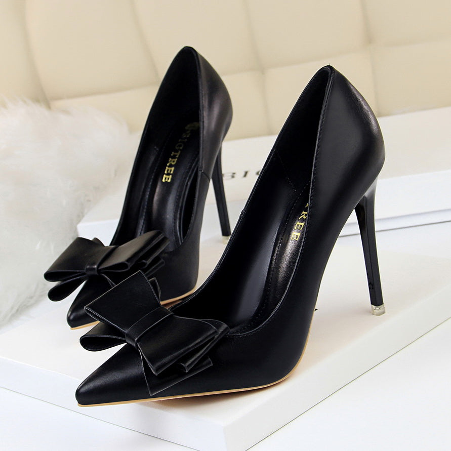 Women's Bowtie High Heel Pumps Pointed Toe Party Dress Heels