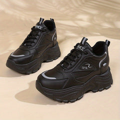 Platform Lace Up Chunky Sneakers Non slip Thick Sole Hidden Heel