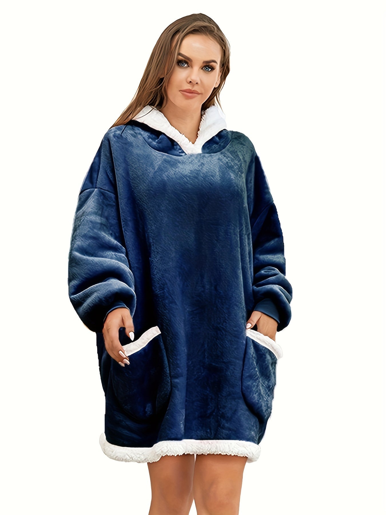 Sherpa Fleece Hooded Robe with Sleeves & Pockets