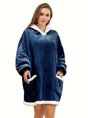 Sherpa Fleece Hooded Robe with Sleeves & Pockets