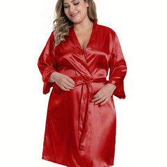 Women's Plus Satin Butterfly Print Half Sleeve Robe