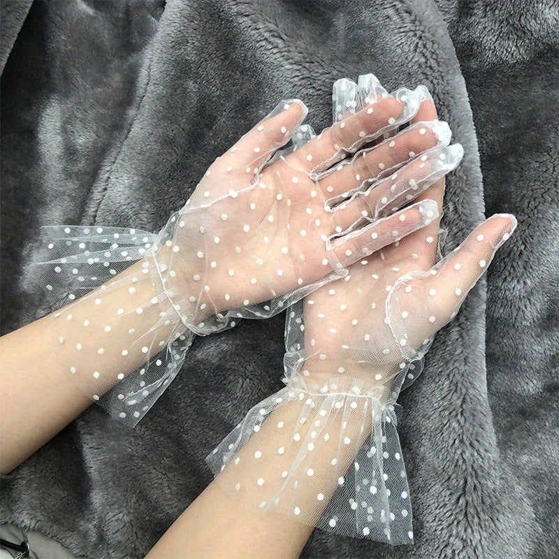 Polka Dot Lace Gloves Short Transparent Gloves for Party Prom Wedding