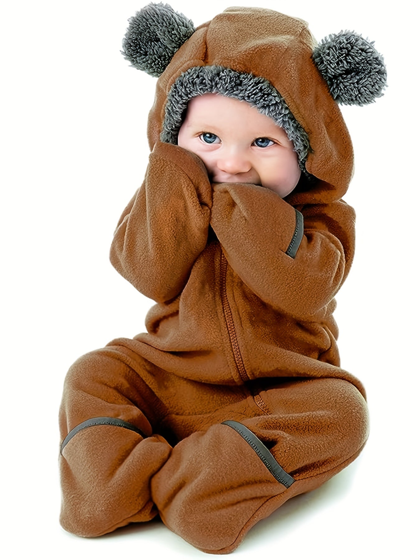 Fleece Baby Bunting Bodysuit Kids Hooded Romper Outerwear Toddler Warm Coat