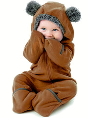 Fleece Baby Bunting Bodysuit Kids Hooded Romper Outerwear Toddler Warm Coat