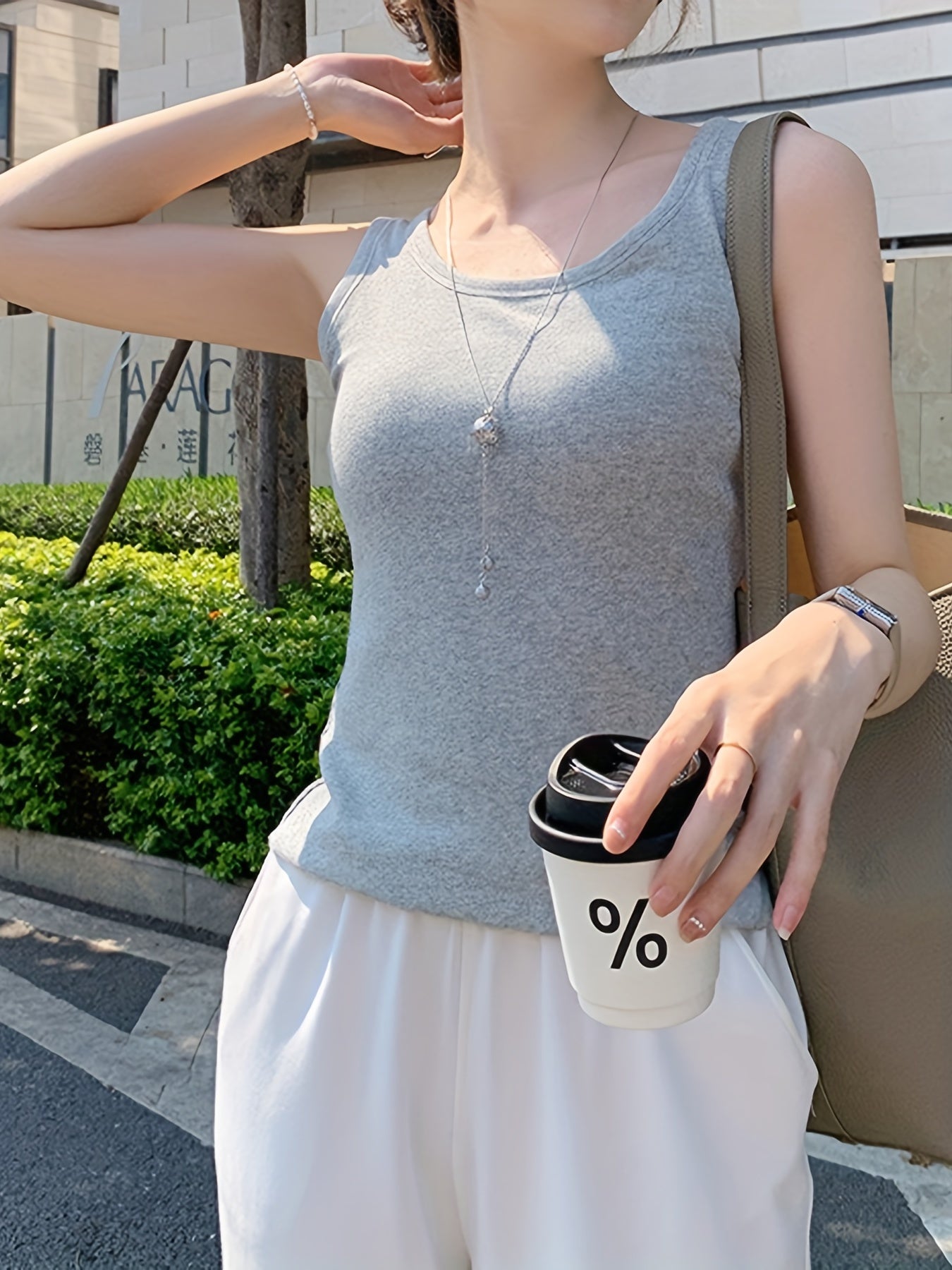 Slim Tank Top Solid Crew Neck Sleeveless Casual Summer Women's Clothing