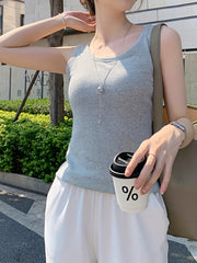 Slim Tank Top Solid Crew Neck Sleeveless Casual Summer Women's Clothing
